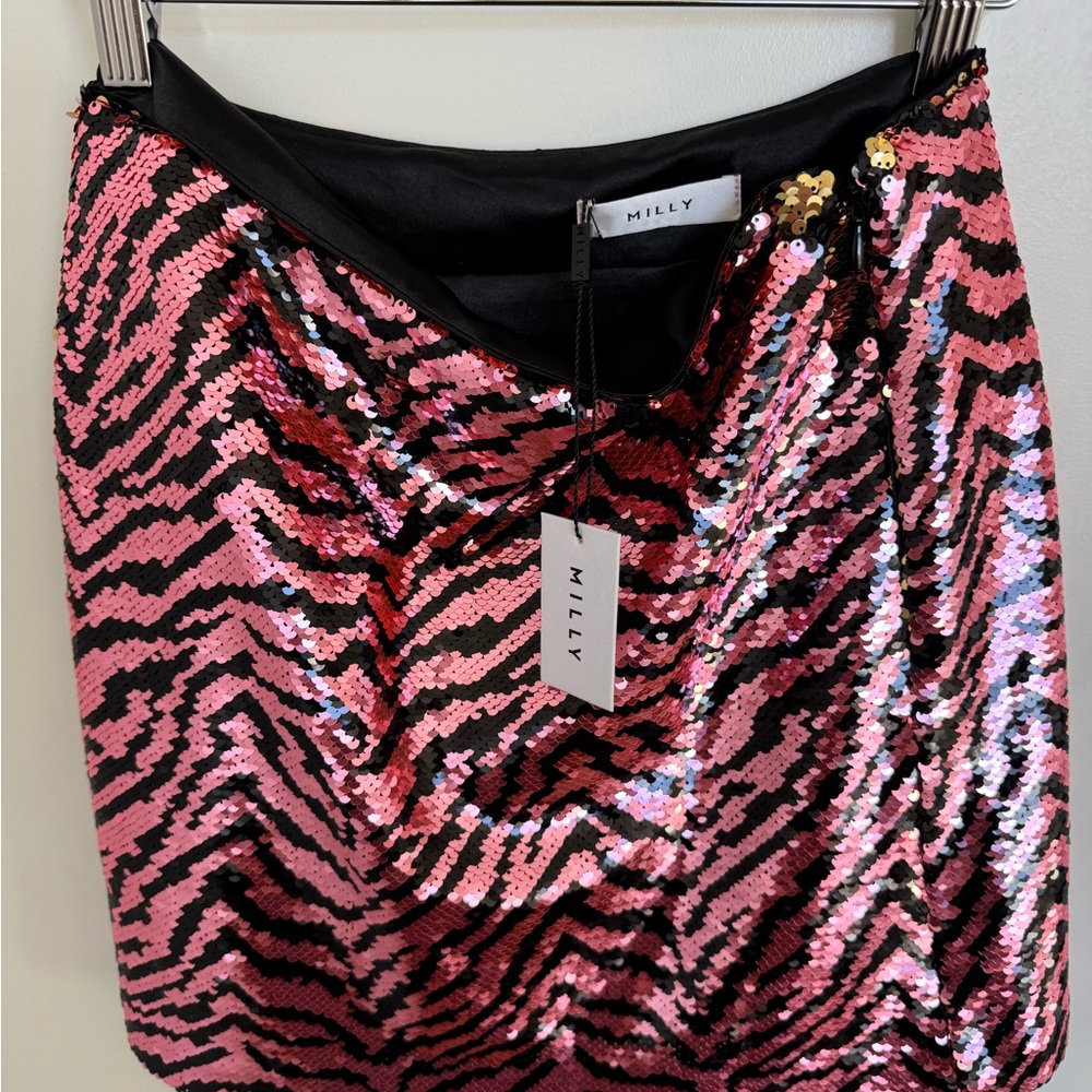 SAMPLE SALE ITEM Milly reversible sequin Zebra-Print Mini Skirt